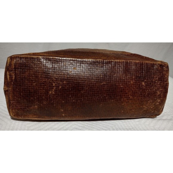 Vintage Lisandro Sarasota Large 2-Tone Brown Leather Engraved Double Handle Bag - Picture 10 of 16